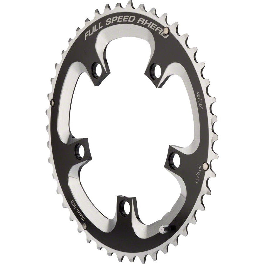 FSA (FULL SPEED AHEAD) SUPER ROAD CHAINRING - 46T, 110 BCD, 5-BOLT, ALUMINUM, N11, BLACK/SILVER