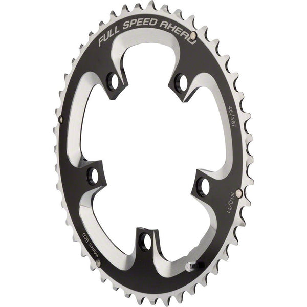 FSA (FULL SPEED AHEAD) SUPER ROAD CHAINRING - 46T, 110 BCD, 5-BOLT, ALUMINUM, N11, BLACK/SILVER