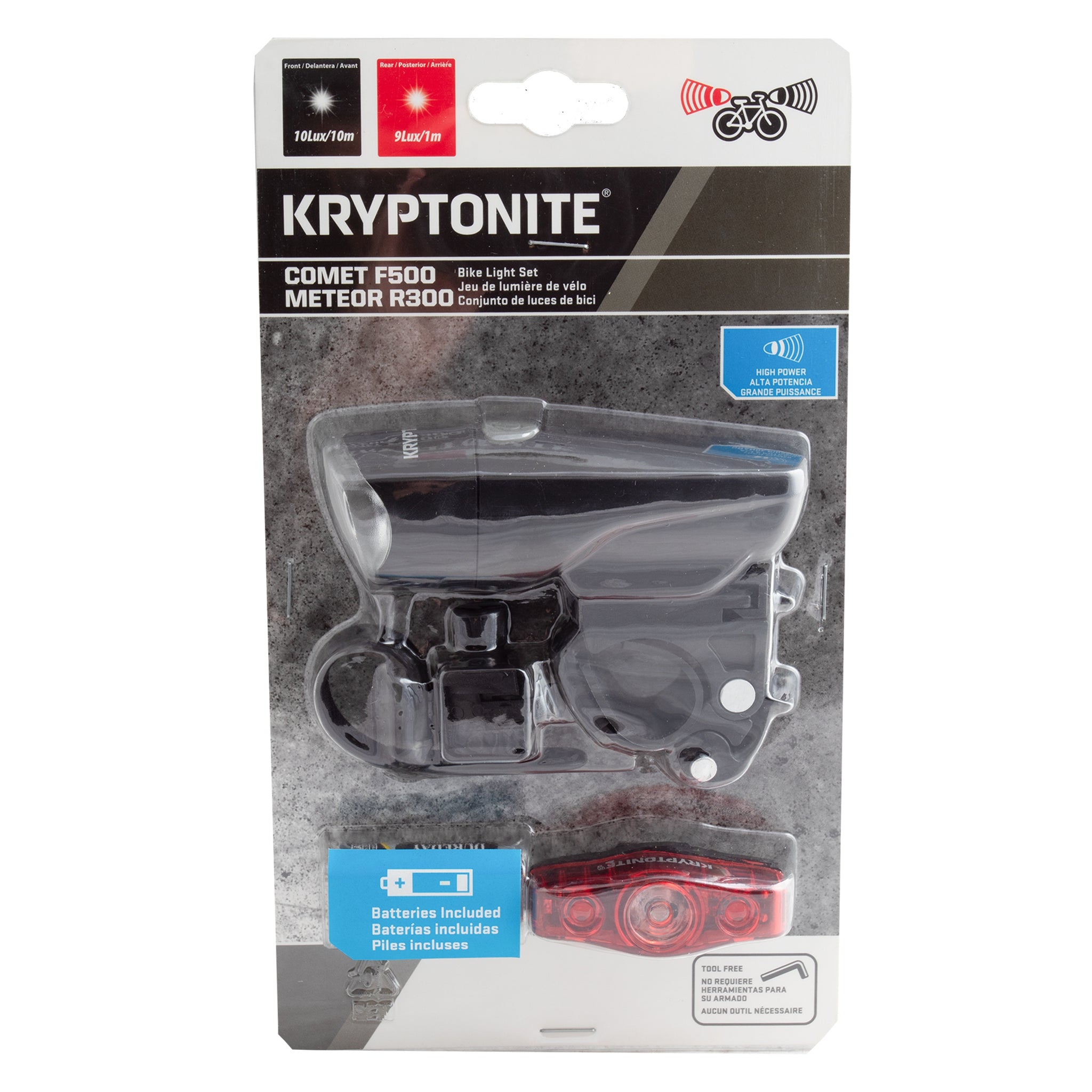 Kryptonite Comet F500/Meteor R300 Bike Light Set Batteries included