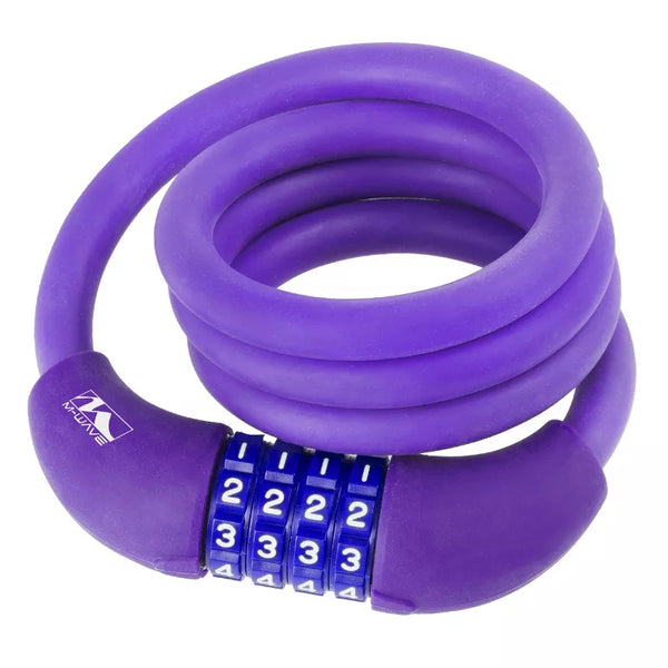 Silicone Combo Bike Lock, 12mm x 3ft, Purple