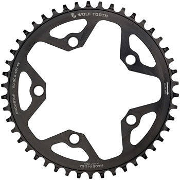 Wolf Tooth 110 BCD Cyclocross and Road Chainring - 46t, 110 BCD, 5-Bolt, Drop-Stop, 10/11/12-Speed Eagle and Flattop Compatible, Black