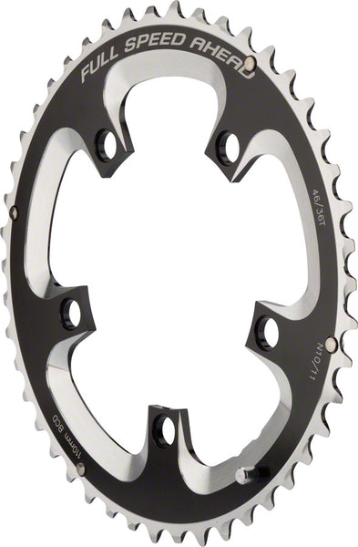 FSA (FULL SPEED AHEAD) SUPER ROAD CHAINRING - 46T, 110 BCD, 5-BOLT, ALUMINUM, N11, BLACK/SILVER
